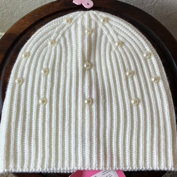 Kate Spade: French Cream Faux Pearl Beanie Hat- winter-one size - Picture 9 of 16